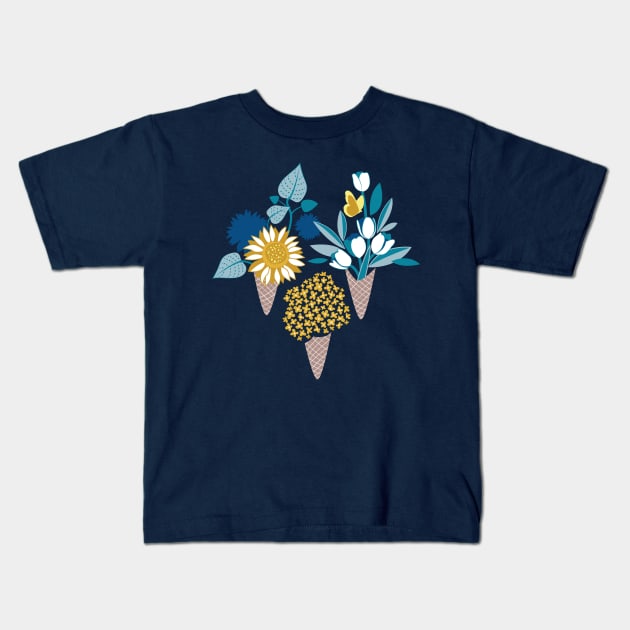 Midsummer I scream flower cones // print // blue teal and yellow flowers bouquets Kids T-Shirt by SelmaCardoso